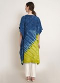 Blue and Green Rayon Printed Designer Kurti for Ceremonial - 3