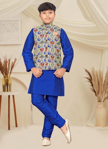 Blue and Multi Colour color Silk Kurta Payjama With Jacket with Digital Print