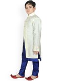 Blue and Off White Art Dupion Silk Fancy work Jacket Style - 1