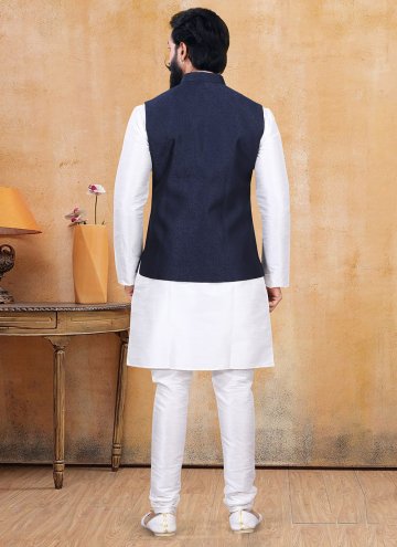 Blue and Off White color Fancy work Fancy Fabric Kurta Payjama With Jacket