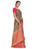 Blue and Pink color Kanjivaram Silk Designer Saree with Woven - 2