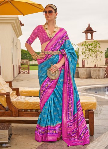 Blue and Pink color Patola Silk Classic Designer S