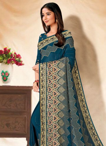 Blue and Teal Contemporary Saree in Georgette with Embroidered