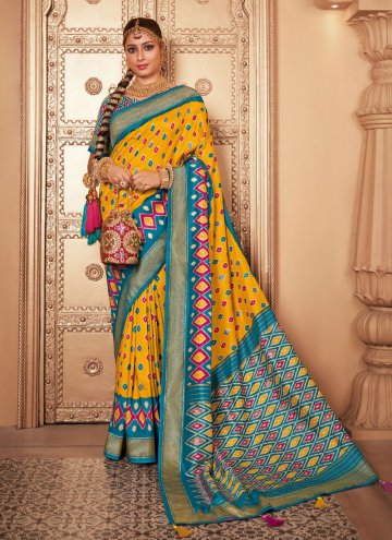 Blue and Yellow Patola Silk Patola Print Classic Designer Saree for Casual