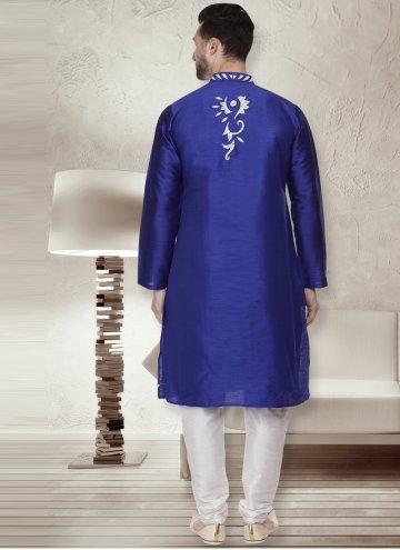 Blue Art Dupion Silk Patchwork Kurta Pyjama for Ceremonial