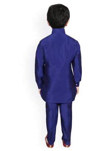 Blue Art Dupion Silk Plain Work Kurta Pyjama
