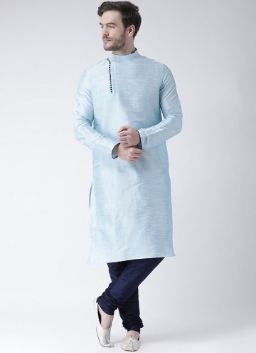 Blue Art Dupion Silk Plain Work Kurta Pyjama for F