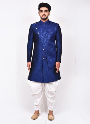 Blue Art Silk Buttons Indo Western Sherwani for Ceremonial