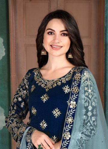 Blue Art Silk Embroidered Salwar Suit for Festival