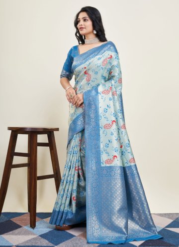 Blue Banarasi Woven Classic Designer Saree for Cer