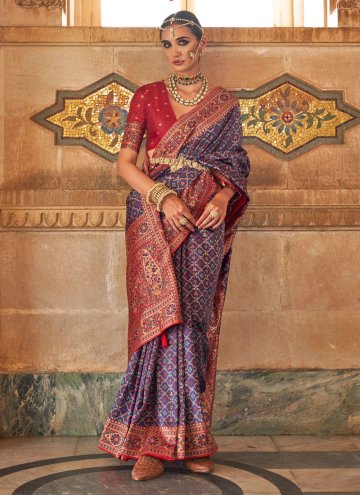 Blue Banarasi Woven Contemporary Saree