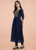 Blue Chanderi Embroidered Pant Style Suit - 2