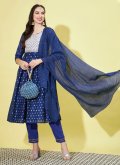 Blue Chanderi Embroidered Trendy Salwar Kameez - 3