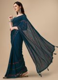 Blue Classic Designer Saree in Chiffon with Embroidered - 1
