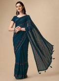 Blue Classic Designer Saree in Chiffon with Embroidered - 2