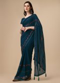 Blue Classic Designer Saree in Chiffon with Embroidered - 3