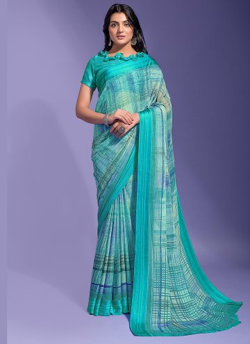 Blue Classic Designer Saree in Chiffon with Printe