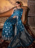 Blue Classic Designer Saree in Cotton  with Woven - 2
