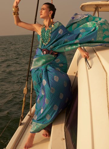 Blue Classic Designer Saree in Nylon with Woven