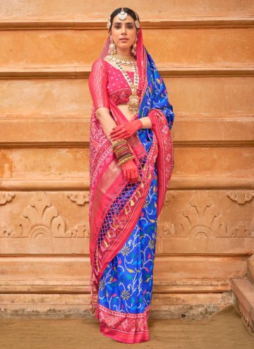 Blue Classic Designer Saree in Patola Silk with Patola Print