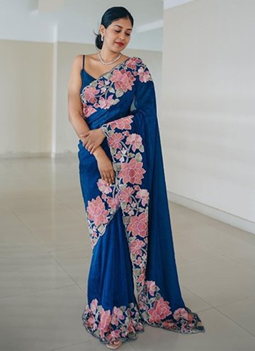 Blue Classic Designer Saree in Rangoli with Embroi