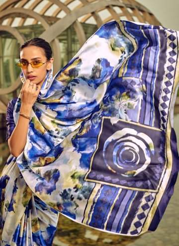 Blue Classic Designer Saree in Satin with Digital Print