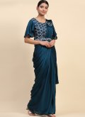 Blue Classic Designer Saree in Satin with Embroidered - 3
