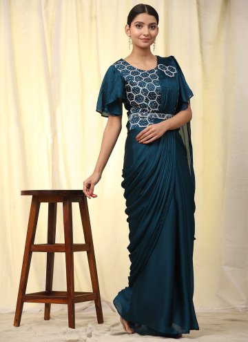 Blue Classic Designer Saree in Satin with Embroide