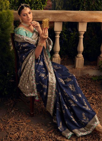 Blue Classic Designer Saree in Silk with Embroidered