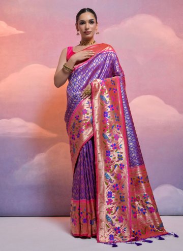 Blue Classic Designer Saree in Silk with Meenakari