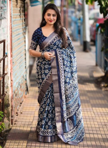 Blue Classic Designer Saree in Silk with Printed