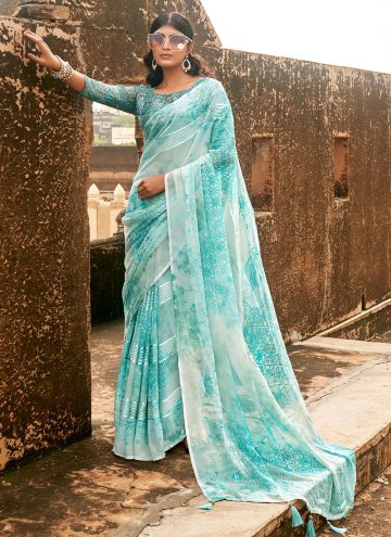 Blue color Abstract Print Weight Less Contemporary Saree