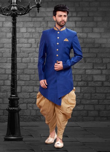 Blue color Art Dupion Silk Indo Western with Buttons