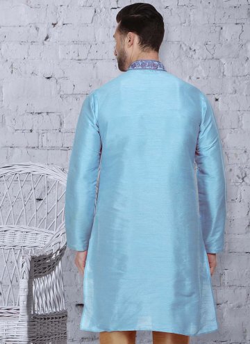 Blue color Art Dupion Silk Kurta with Embroidered