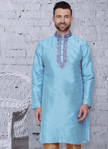 Blue color Art Dupion Silk Kurta with Embroidered