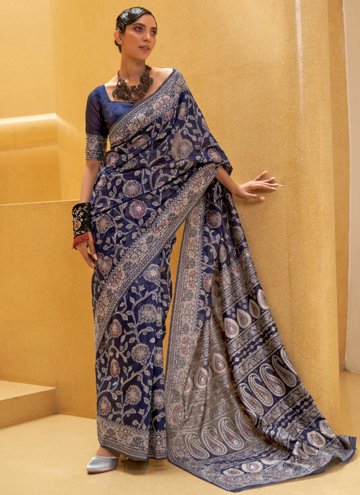 Blue color Art Silk Contemporary Saree with Chikan