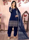 Blue color Art Silk Designer Patiala Salwar Kameez with Embroidered - 1