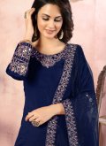 Blue color Art Silk Designer Patiala Salwar Kameez with Embroidered - 2