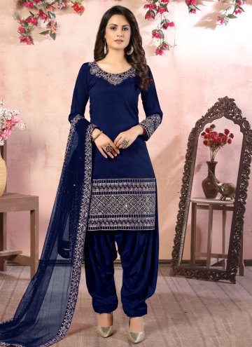Blue color Art Silk Designer Patiala Salwar Kameez with Embroidered