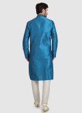 Blue color Art Silk Kurta Pyjama with Plain Work - 4