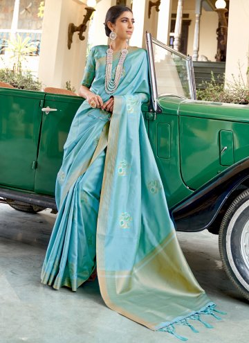 Blue color Banarasi Traditional Saree with Fancy w