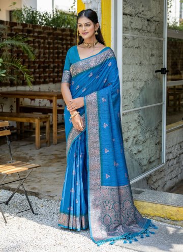 Blue color Banarasi Trendy Saree with Woven