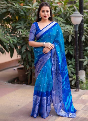 Blue color Bandhej Print Silk Trendy Saree