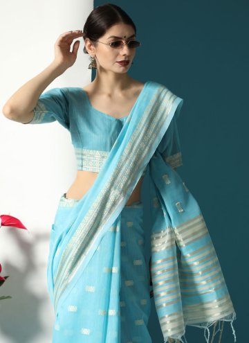 Blue color Chikankari Work Cotton  Designer Saree