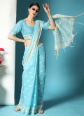 Blue color Chikankari Work Cotton  Designer Saree - 2