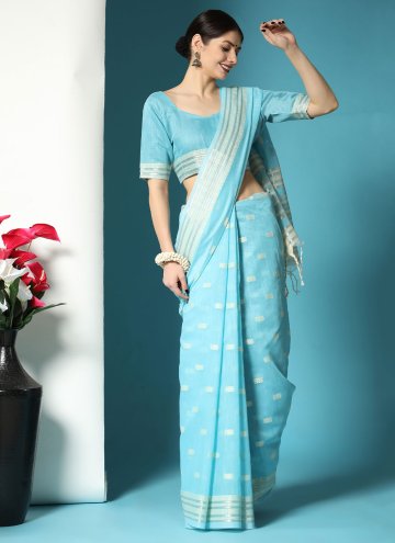 Blue color Chikankari Work Cotton  Designer Saree