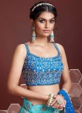 Blue color Chinon A Line Lehenga Choli with Embroidered - 1