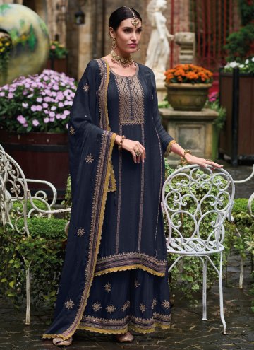 Blue color Chinon Salwar Suit with Embroidered