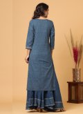 Blue color Cotton  Casual Kurti with Printed - 1