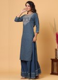 Blue color Cotton  Casual Kurti with Printed - 2